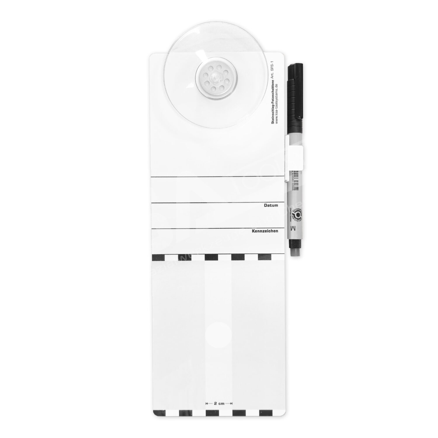 Dokumentationshilfe - Steinschlag-Fotoschablone mit Saugnapf und Stift