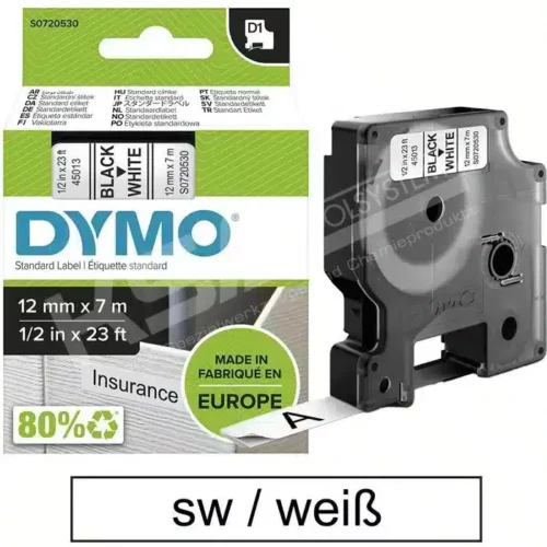 Schriftband Dymo, 12mm, 7 Meter
